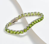 Affinity Gems Sterling Silver Semi Precious Cushion Cut  Peridot Tennis Bracelet, 7-1/4"
